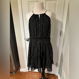 Joie Black Halter Mini Dress with Silver Dot Pattern